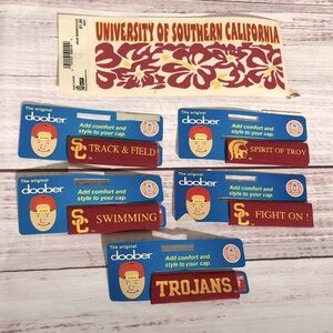 USC Trojans Doober Cap Accessories gift Set of 5 with Aloha sticker and fan hand